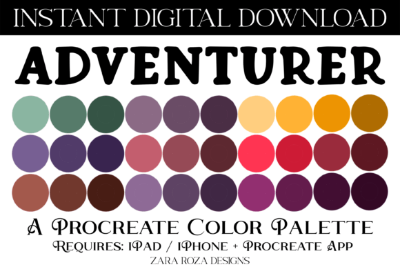 Adventurer Procreate Color Palette: 30 Swatches for Creative Digital Art