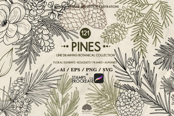Pine Forest Line Drawing Collection: Strategic Design Tools for Creative and Business Applications